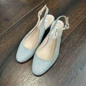 Silver LK Bennett sling back glitter shoes